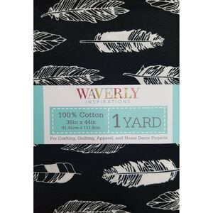 Waverly Feathers Sewing Fabric Whit Black Onyx Precut Cotton 1 Yd X 44-inch NEW